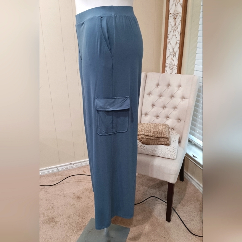 LISA RINNA COLLECTION WOMEN'S PULL ON WIDE LEG CARGO RELAX FIT PANTS SZ M